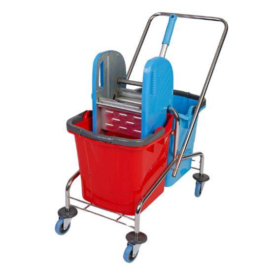 Çift Kovalı Krom Taşıyıcılı Metal Presli Temizlik Seti 