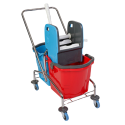 Çift Kovalı Krom Taşıyıcılı Plastik Presli Temizlik Seti 