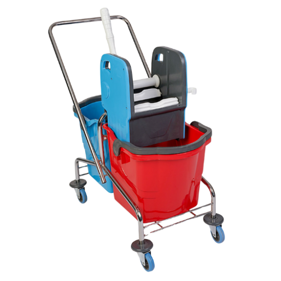 Çift Kovalı Krom Taşıyıcılı Plastik Presli Temizlik Seti 