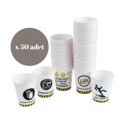 Karton Bardak İş Güvenliği Baskılı 7 Oz 50'li Paket